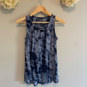 Flowy Blue Tie Dye Tank Top Cross Strap Front